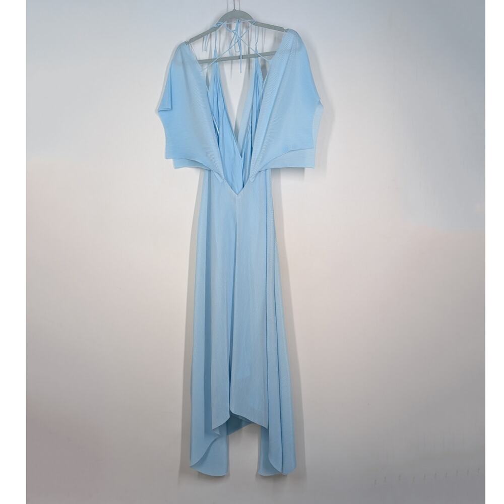Roland Mouret Ballard Plisse Draped Gown Plunge Neckline Blue Dress Size 6 - Picture 5 of 14